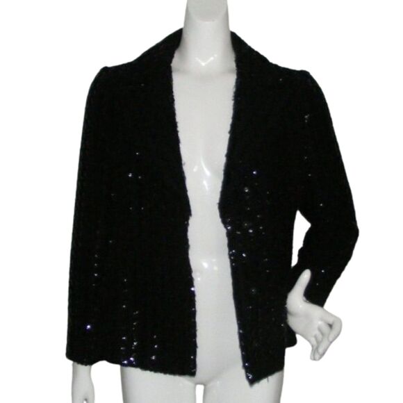 Vintage TEAL TRAINA Jacket, S, Black Boucle, Sequins, Snap front, Lapel Collar - Picture 7 of 12